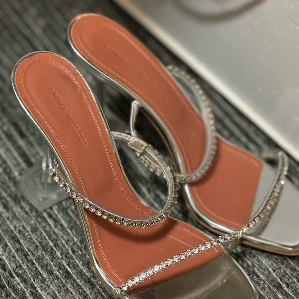 Amina Muaddi Silver Heels - Picture 5 of 12
